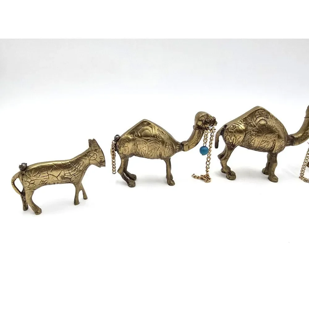 3 Camel, donkey caravan, brass bronze mini animal
